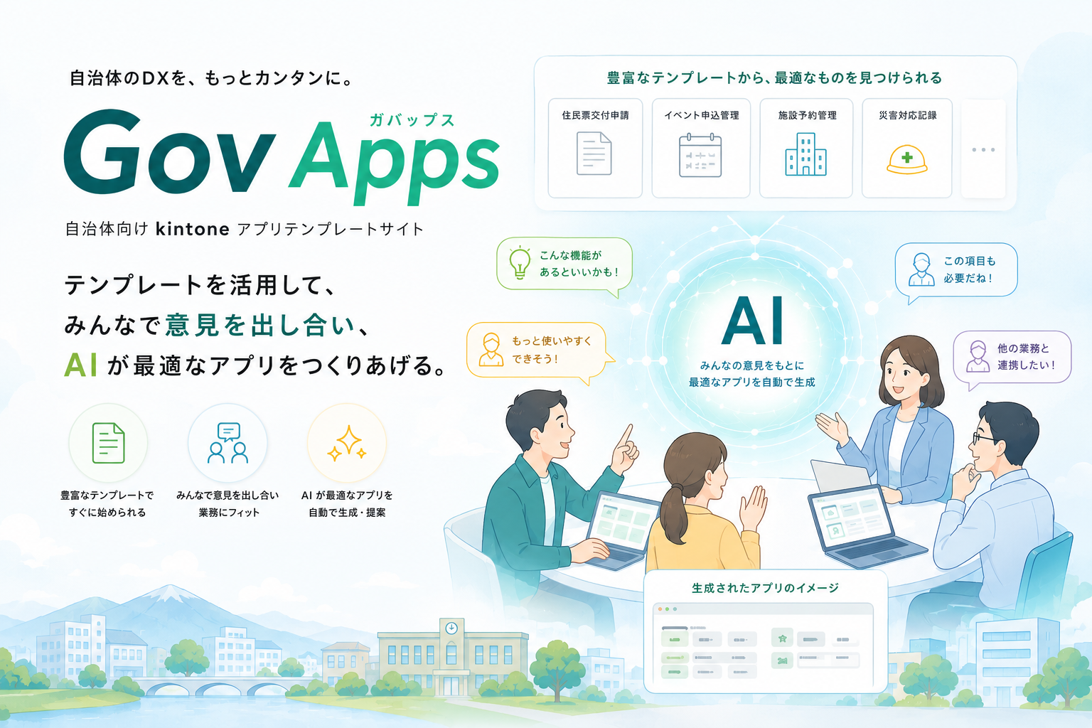 GovApps(ガバップス) - 自治体のDXを、もっとカンタンに。テンプレートを活用して、みんなで意見を出し合い、AIが最適なアプリをつくりあげる。